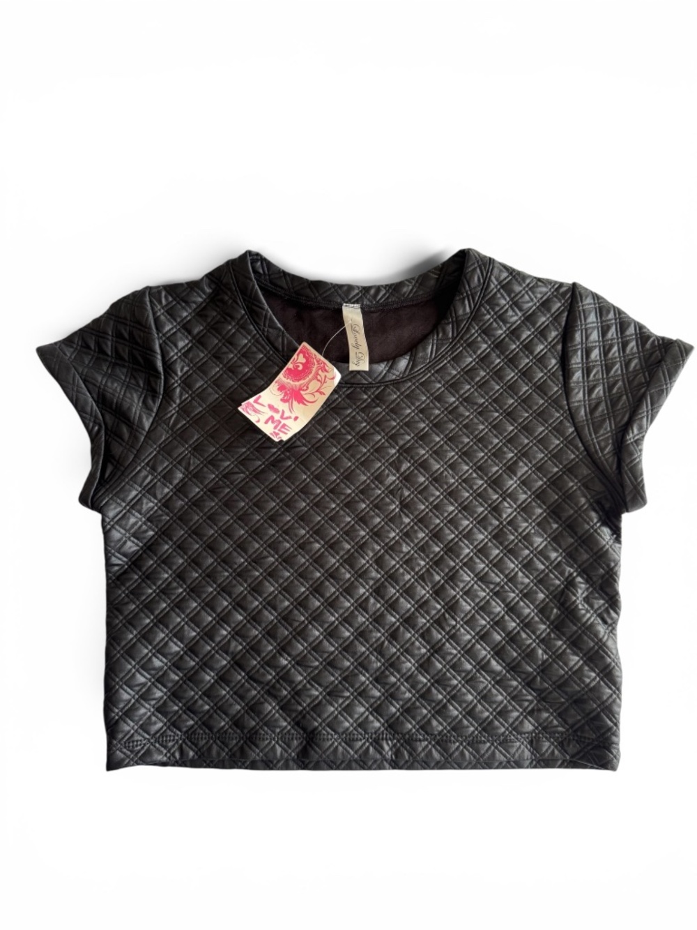 LOVELY DAY Black Quilted Faux Leather Crop Top S